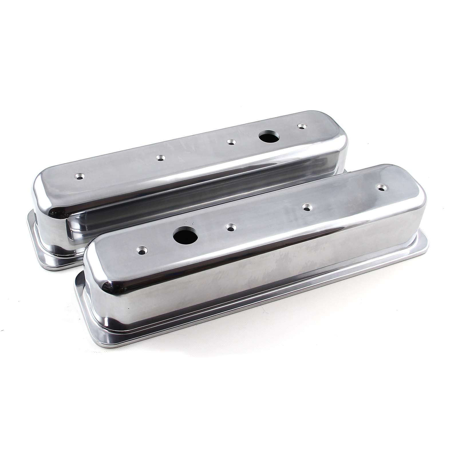 Chevy SBC 350 Center Bolt Polished Aluminum Plain Valve Cover Tall w
