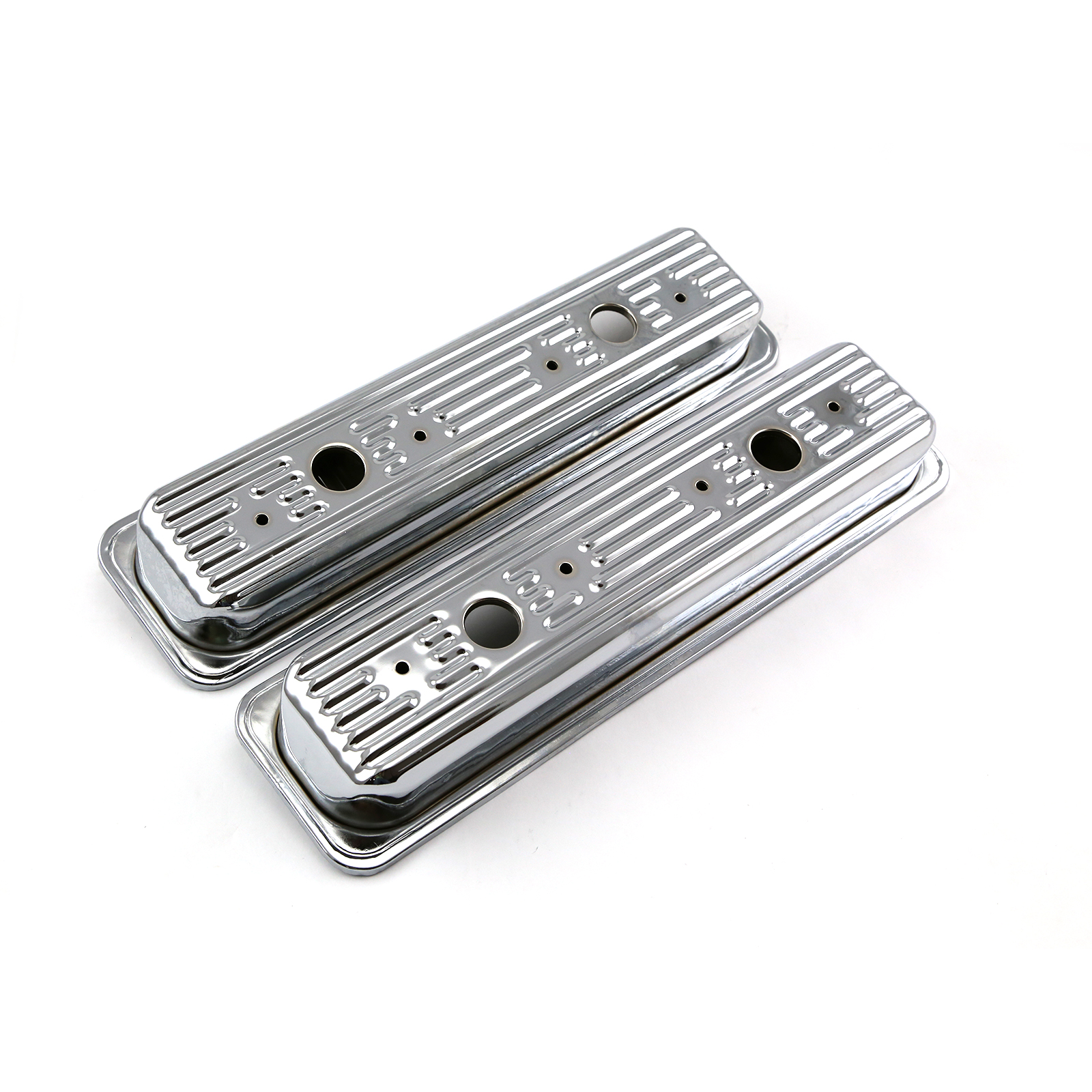 Chevy SBC 350 Center Bolt Chrome Steel Valve Covers Short w/ 2 x Hole eBay