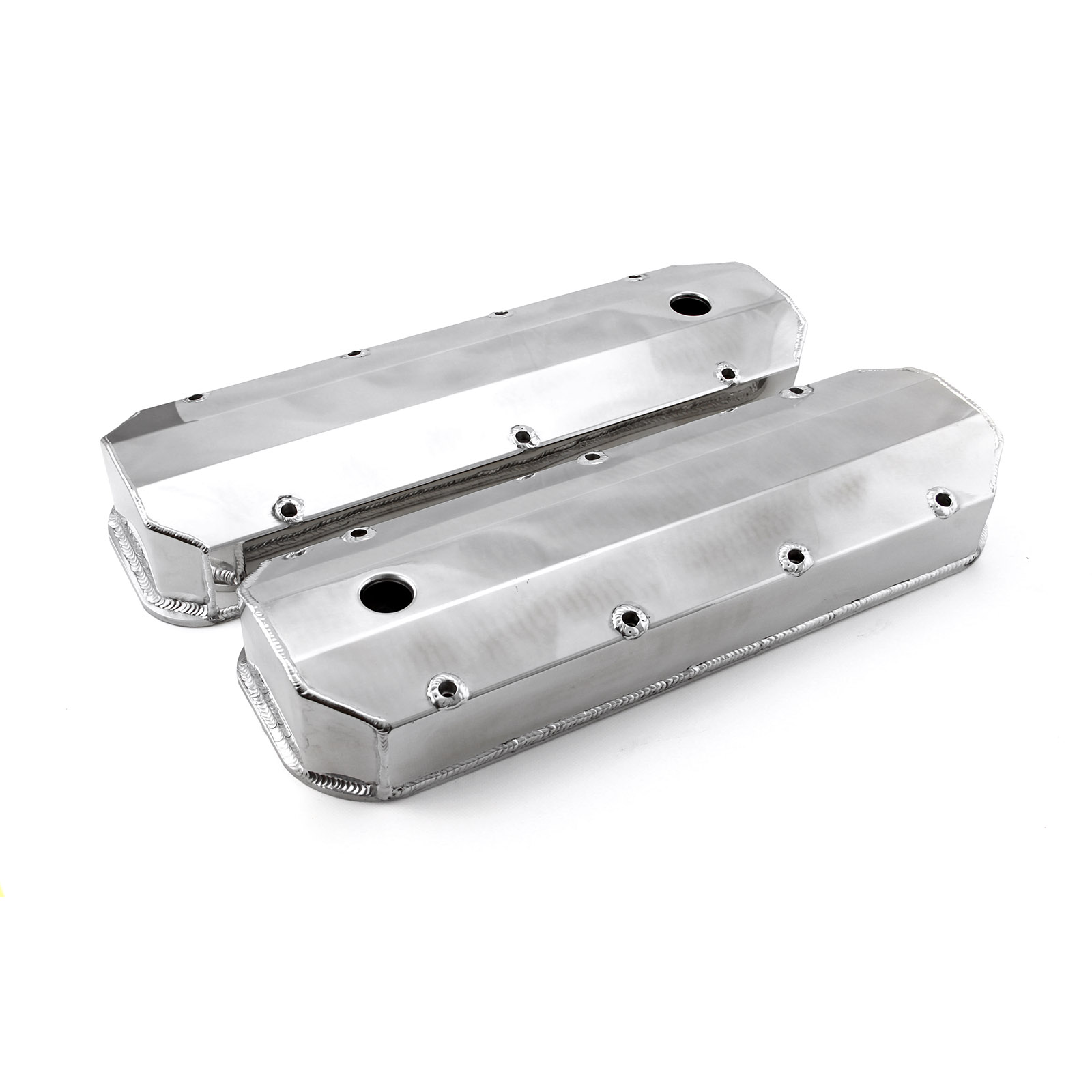 Chevy BBC 454 Polished Long Bolt Fabricated Valve Covers Tall w/ Hole
